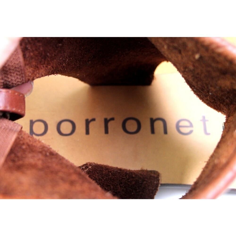 Porronet BROWN REAL LEATHER OPEN TOE ZIP FLAT SLINGBACK SANDALS SHOES Size 37 - Picture 11 of 11